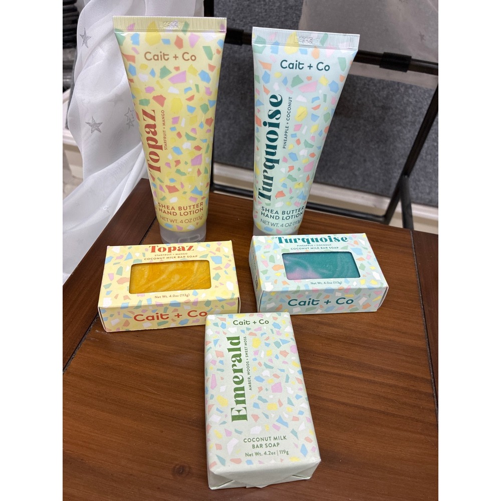 Cait + Co Shea Butter Lotion & Coconut Milk Bar Soap Set Topaz Turquoise Emerald